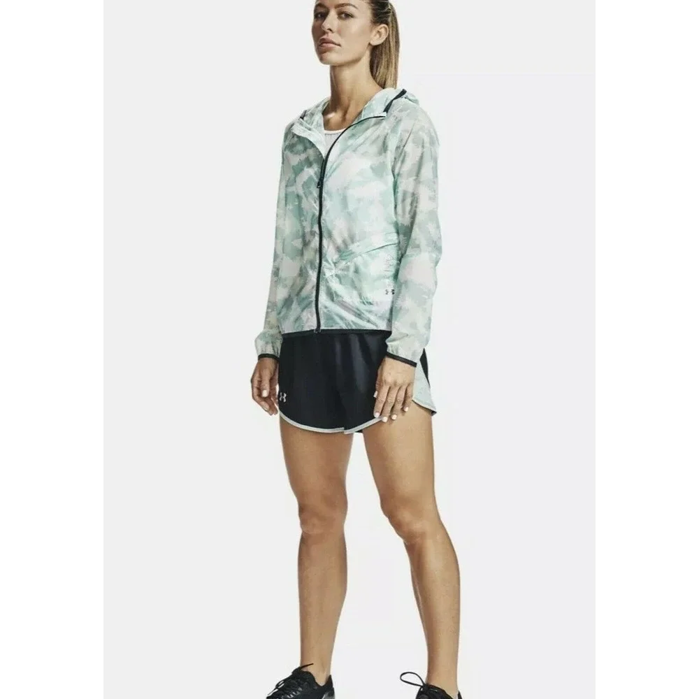 Under Armour Women's Green Storm Heat Gear Run Anywhere Hooded Jacket sz Medium